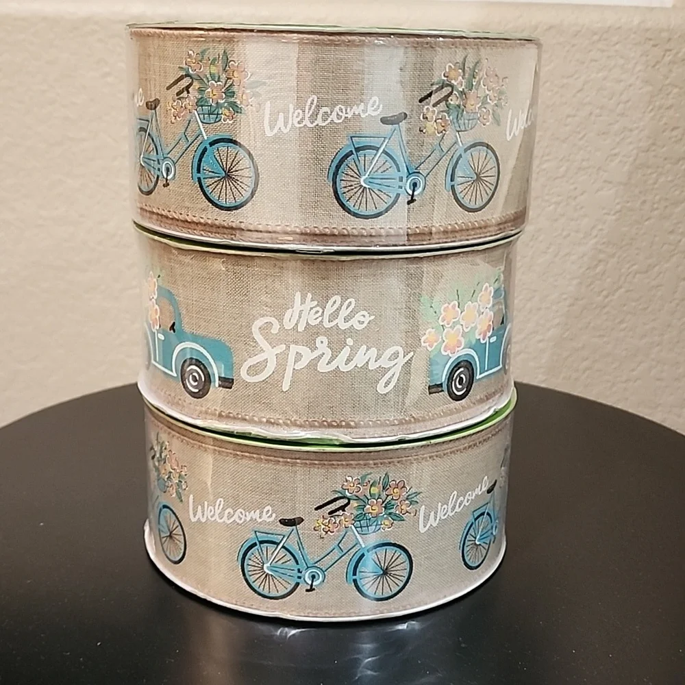 NEW 3 Rolls Spring Member's Mark Premium Wire-Edged Ribbon 2-1/2